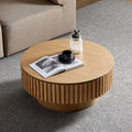 JUSTONE 31.5 Inch Round Farmhouse Coffee Table with Storage, Sturdy Pedestal Base Living Room Center Table for Lounge, Office, Apartment, Natural Wood